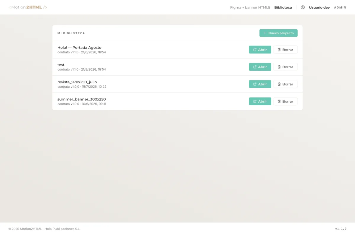 Captura de Motion2HTML: Organiza tu biblioteca