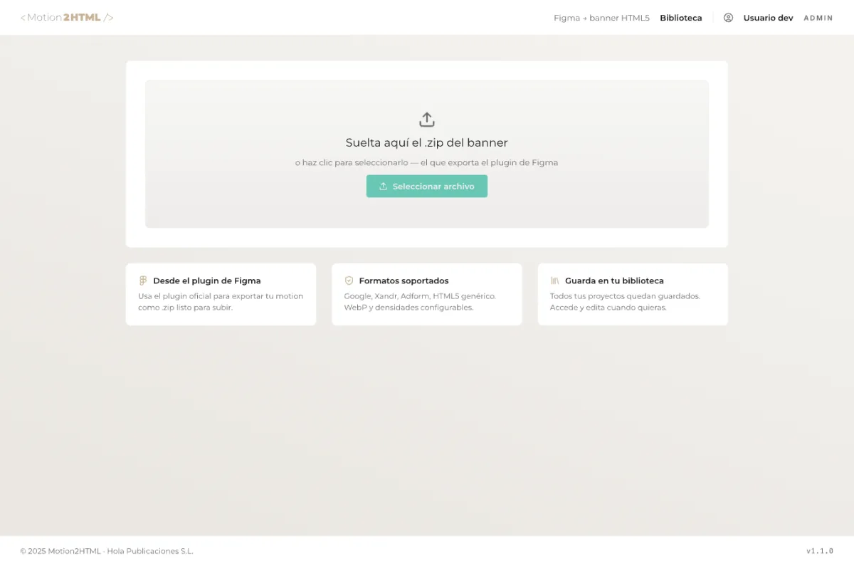 Captura de Motion2HTML: Envía tu diseño